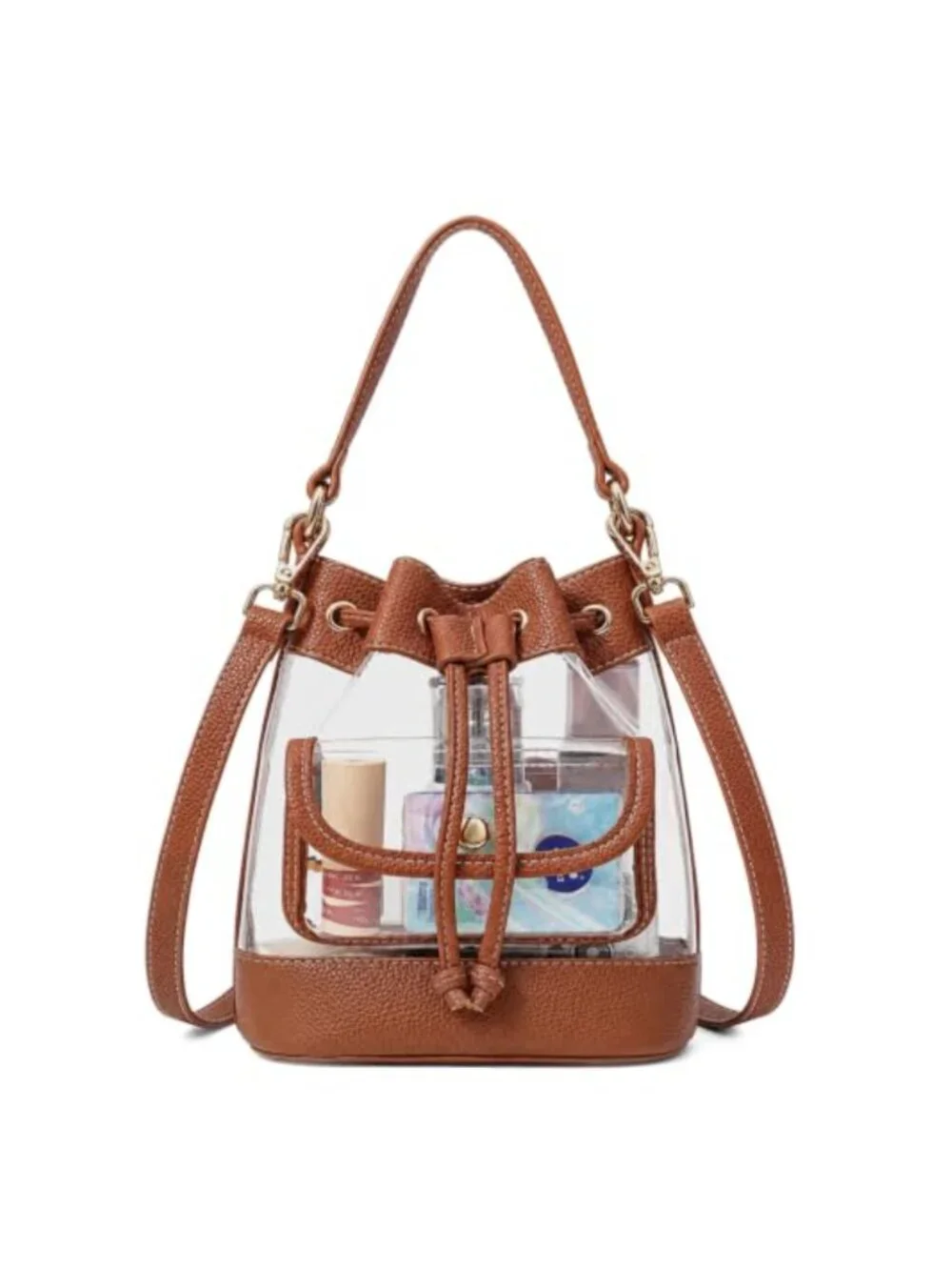 Clear Crossbody Bag Stadium Approved TPU Vegan Leather Drawstring